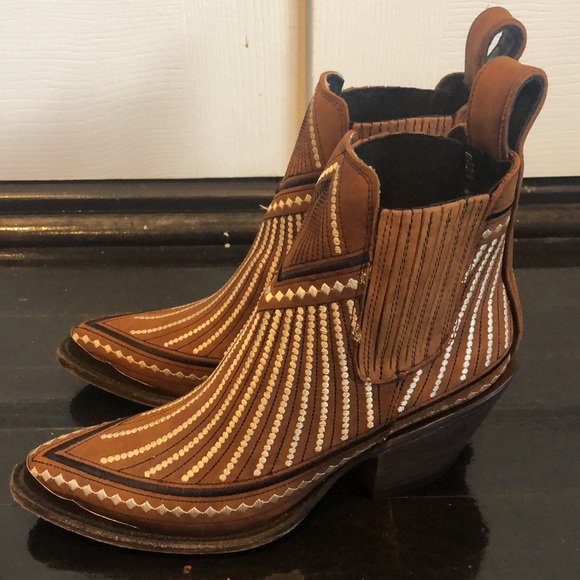 Yippee Ki Yay by Old Gringo Quincy Suede Shedron Ankle Boots  5 New Brown Multi - Picture 4 of 12